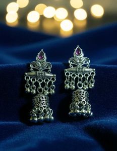 Oxidized Silver Jhumka Earrings