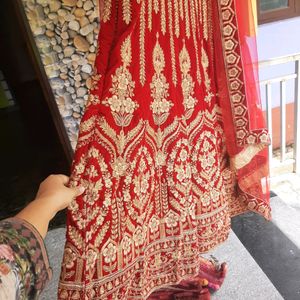 Bridal Red Velvet Zardozi Worked Gown