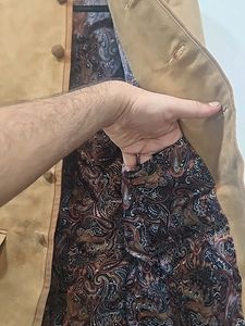 Tan Suede Blazer with Blue Accents