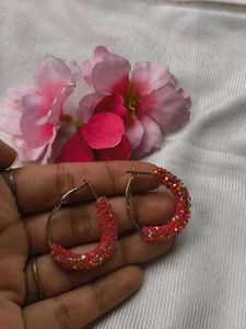 Sparkly Pink Hoop Earrings