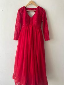 Elegant Red Lace Maxi Dress