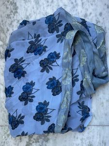 Blue Floral Print Saree