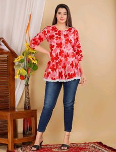 Red Floral Print Peplum Top
