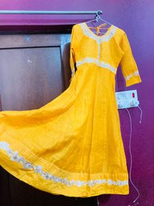 Yellow Anarkali Kurta Pant Set