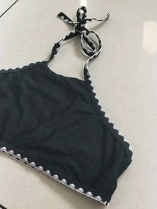 L Chic Black Bikini Top with embroidery