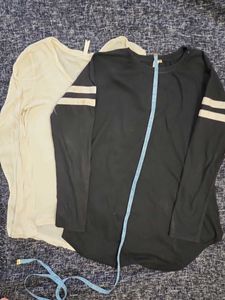 Casual Layering Duo: Black & Cream Long-Sleeve Top