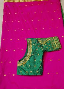 Pink Saree With Embroidery Blouse