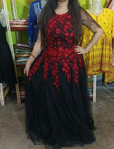 Black Net Gown With Embroidery