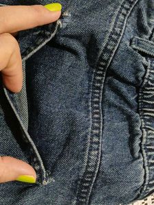 Ruched Ruffle Waist Denim Pants