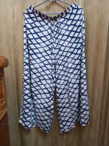 White Blue Printed Casual Palazzos