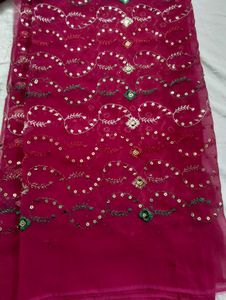 Beautiful Party Wear Pink Embroidery Saree