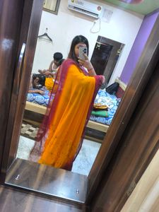 Vintage Orange saree with maroon background