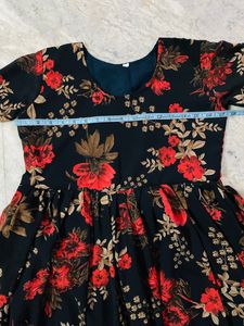 Georgette Black N Red Floral Kurta Set