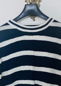 Striped Crop Low Shoulder Sweater