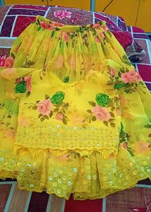 Yellow Floral Lehenga Choli Set,3 Year Baby Girl