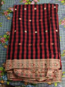 Red & Black Checked Saree