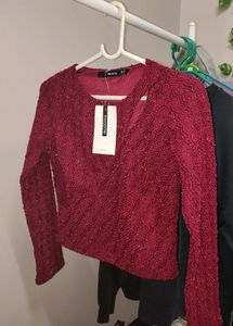 Red Cutout Long Sleeve Top