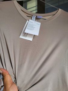 H&amp;M Long Sleeve Microfibre Beige Top/ S