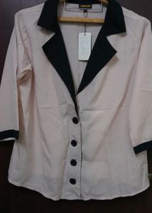 Chic Pink Blazer with Black Trim