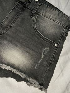 Frayed Black Denim Shorts