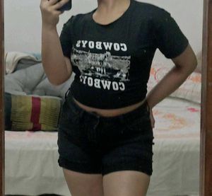 Combo Crop Top &amp; Jeans Shorts