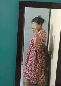 Janasya Red Cotton Wrap Dress (S)