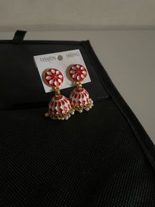 Red &amp; White Jhumka Earrings ❤️🤍🥰
