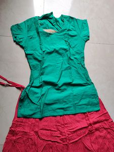 Peach Skirt And Aqua Green Blouse Set