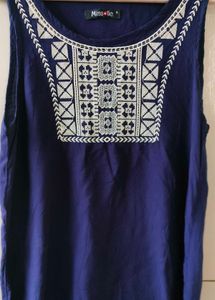 Embroidered Navy Tank Top