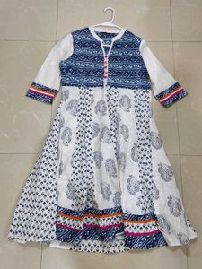 White & Blue Paisley Anarkali Kurti