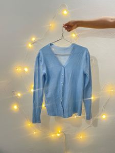 Cute White Dress with Blue Cardigan