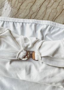 White strapless Boho Greek dress with gold details