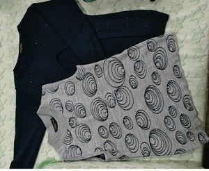 Navy embellished knit sweater 2 set top