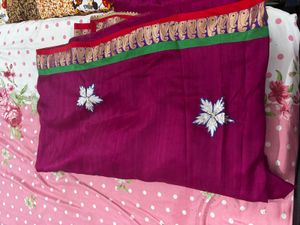 Purple Embroidered Saree With Blouse
