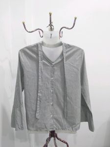Stripy Back Tie Button Up Top