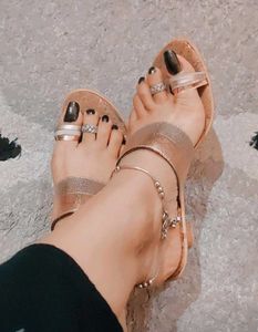 Rose Gold Metallic Slide Sandals