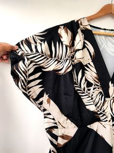 Tropical Printed Deep V Neck Plus Size Dress Women