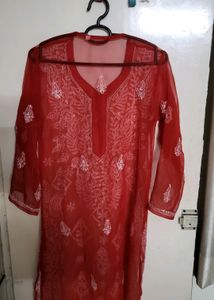 Women RED Chikankari Kurta