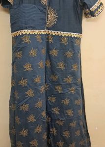 Elegant Gray & Gold Print Gown Fastive Were