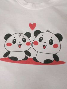 A Casual White Tshirt Printed Couple Of Pandas🥰
