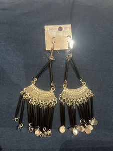 Indo Western Silver And Black Earrings