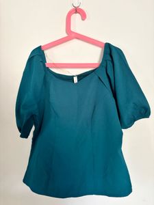 Elegant Teal Puff Sleeve Top