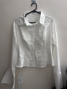 White Fitted Long Sleeve Shirt