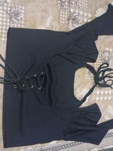 Black Long Sleeve Corset Style Top