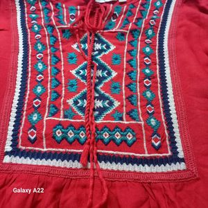 Red Embroidered Tunic Top