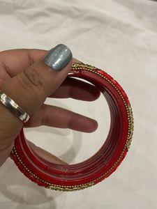 Red &amp; Gold Embellished Bangles