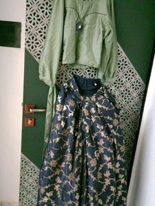 Green And Blue Bubble Slveve Lehenga