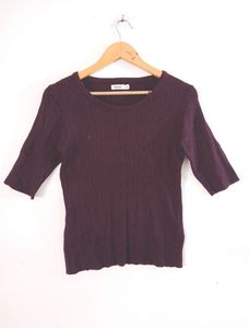 Burgundy Ribbed Knit Top