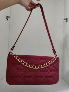Classy Maroon Shoulder Bag With Gold Chain