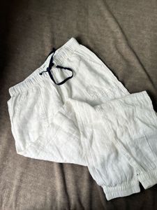 New White Linen Jogger Pant For Summer